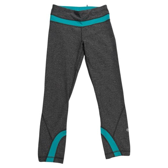 Lululemon Run Inspire Crop II All Luxtreme Heathered Black Blue Tropics Size 2 - Picture 1 of 9